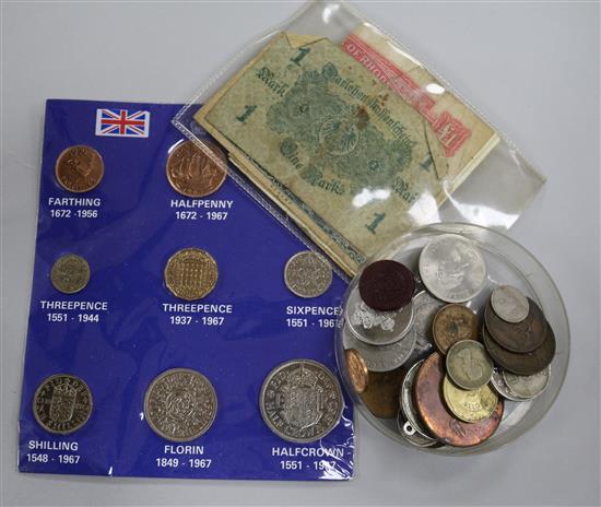 A quantity of assorted coins and banknotes, etc.